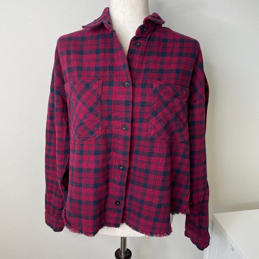 Pistola Emery Boyfriend Cropped Plaid Flannel Button Up Shirt